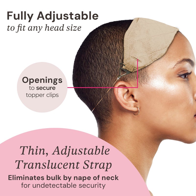 MILANO COLLECTION Glueless Top Grip for Hair Topper & Wiglets, Adjustable Translucent Strap with Side Openings, Top Headband for Your Wig or Topper, Includes Clips, Beige, Large - Image 3